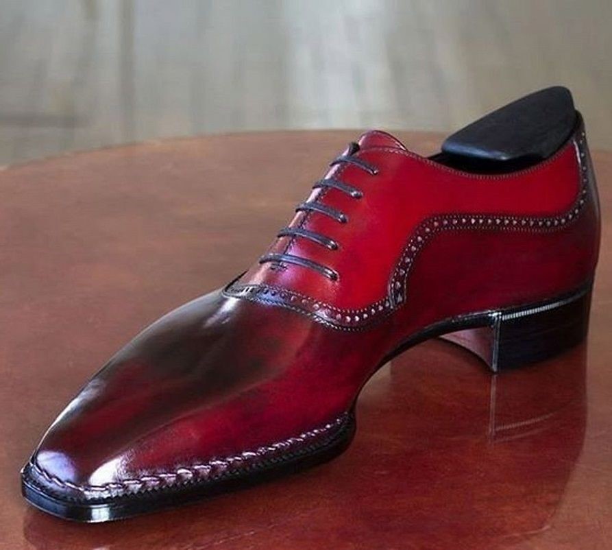 Men’s Burgundy Red Leather Dress Shoes Cuban Heel – Hand-Finished Leather Shoes