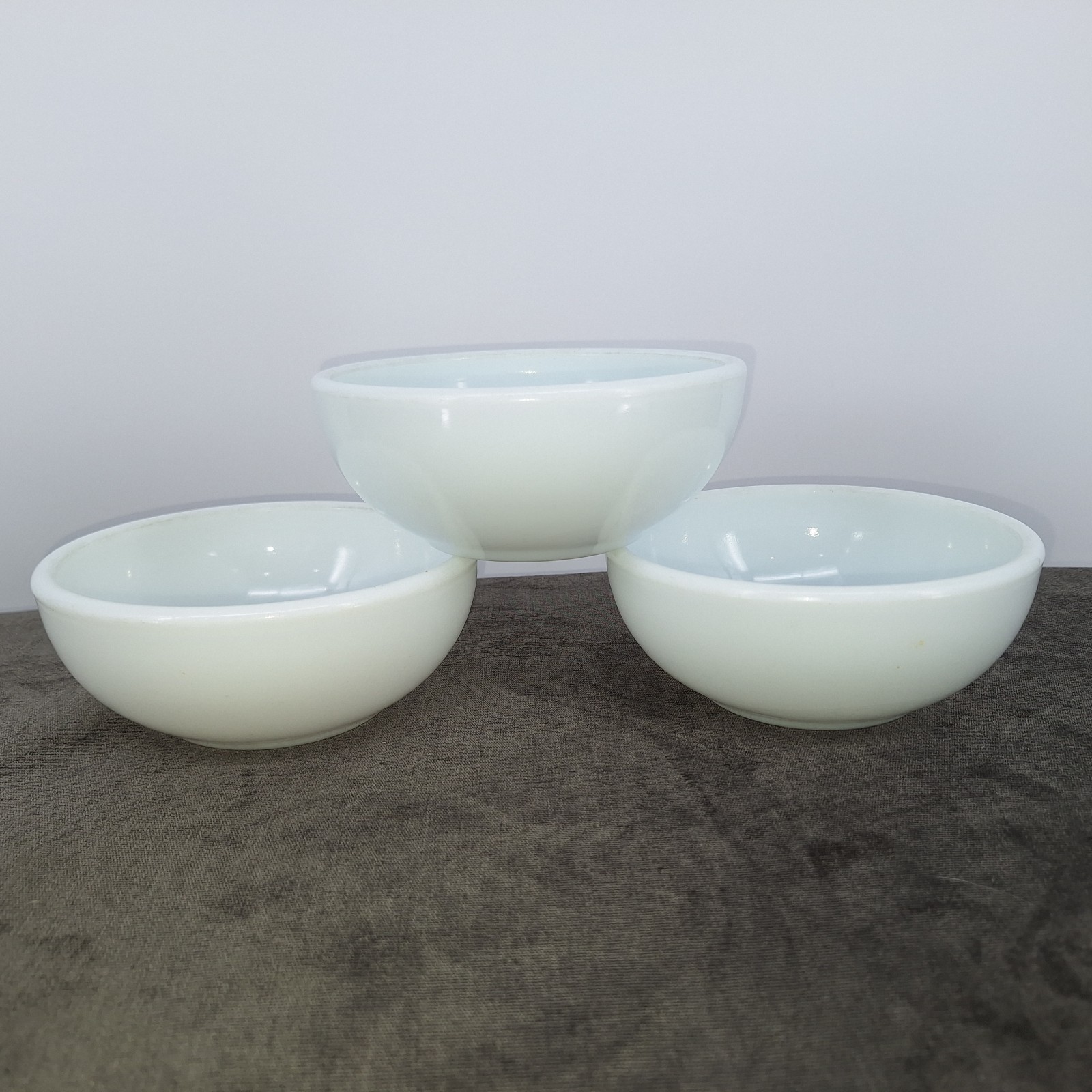 Vintage 1951 Pyrex White Milk Glass Cereal Bowls Set of 3 Mid Century Modern 5.5 Inch