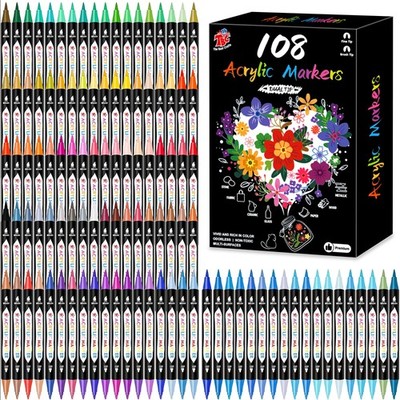 Acrylic Paint Markers, 108 Colors Dual Tip   Waterproof, Non-Toxic, Fast-Dryi...