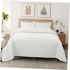 100 Cotton Quilt Sets Queen Size- Soft Lightweight Full/Queen 90"x98" White