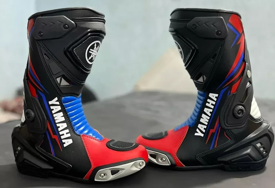 Bottes moto cuir Yamaha étanches avec protections chevilles