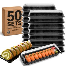 50 Pack Disposable Food Container with Clear Lids 9 x 3.75 in Recyclable PET