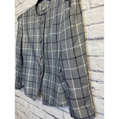 Atrium Collection Blazer Gray Plaid Career Button Front Office Coat Jacket Sz 12 - Picture 2 of 9