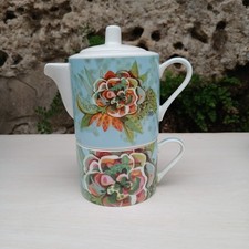 Bel ensemble en porcelaine théière + tasse Enesco Allen Designs neuf