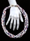 Nice Vtg Beaded Necklace Multi Strand White Red Blue Czech Glass Beads July 4th — photo 1