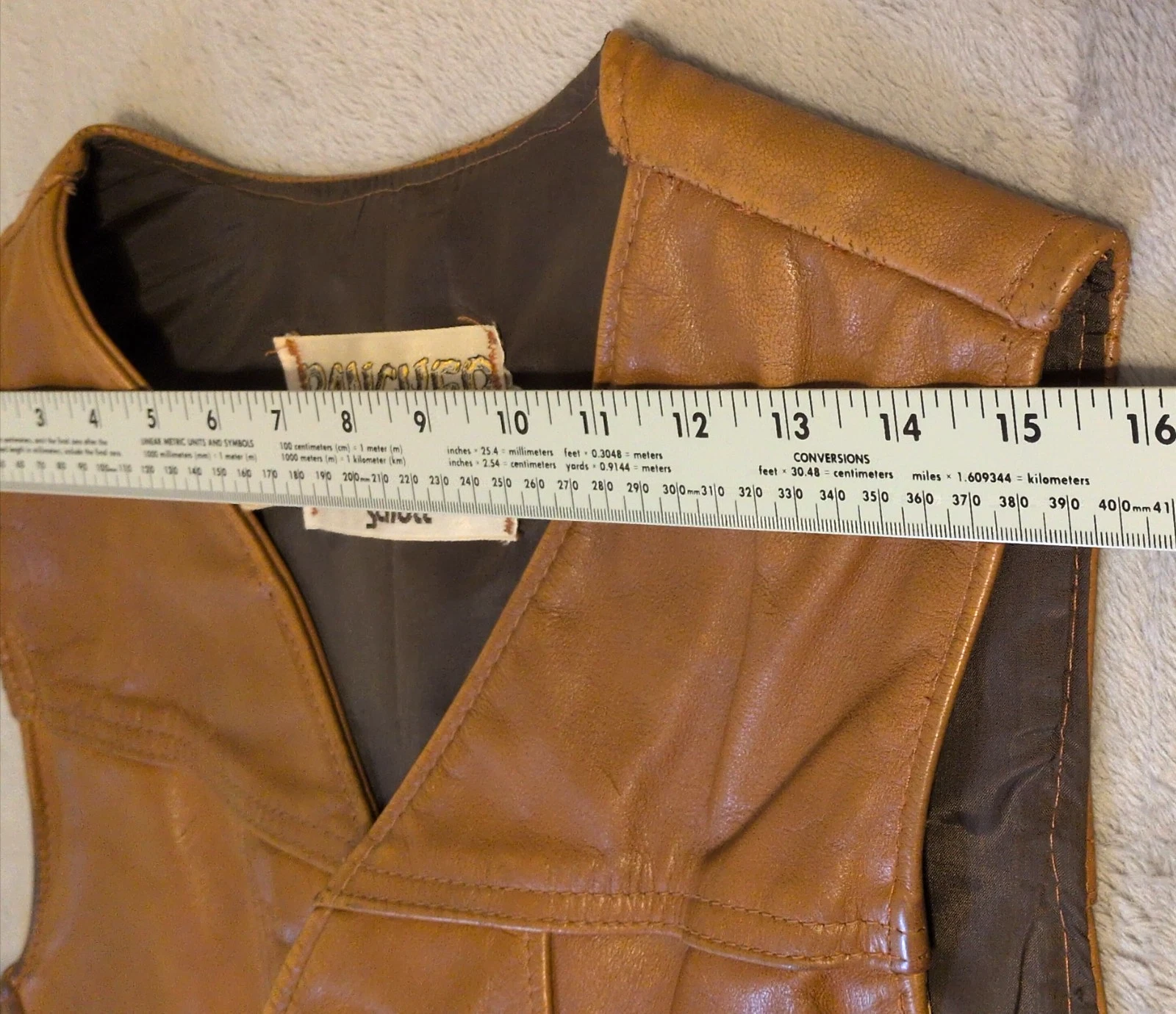 Vtg Rancher Leather Yoke Vest Schott XL USA Distressed Cowboy Cut MC Motorcycle - product detail image 8