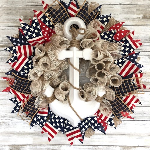 Handmade Nautical Door Wreath, Red White And Blue Patriotic, Nautical Wreath - Picture 3 of 6