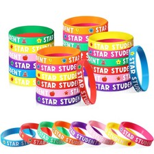 Aoriher 40 Pcs Star Student Bracelets 8 Colors Student Wristbands Reward Sili...