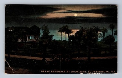 St Petersburg FL-Florida Braaf Residence By Moonlight Vintage Postcard