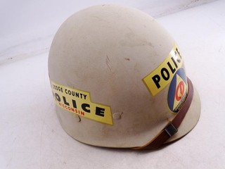Vintage 1950s Dodge County Police Wisconsin Civil Defense Composite Helmet Hat