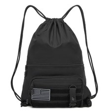 Drawstring Backpack Tactical String Bag with Zipper Pockets Waterproof Cinch ...