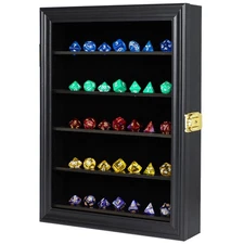 DND Dice Display Case Holds 5 Sets Polyhedral Hexagonal Dice Lockable Wall Mo...