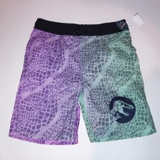 Jurassic Park Swim Trunks Boys Small Purple Green Black Dinosaur Shorts New