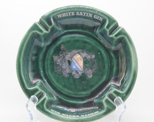 Rare Vintage White Satin Gin Logo Dark Green Ashtray 8โ MADE IN USA 4 Slot