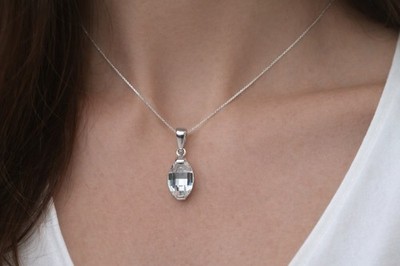 925 Sterling Silber facettiert CZ oval Anhänger Nachlass Schmuck 1 Zoll ohne Kette Geschenk