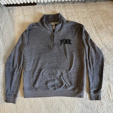 Victoria s Secret Pink Women s Gray Quarter Zip Long Sleeve Sweatshirt Size XS