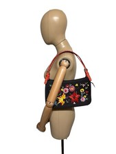 Vtg Moschino Black Embroidered Canvas Flower ...