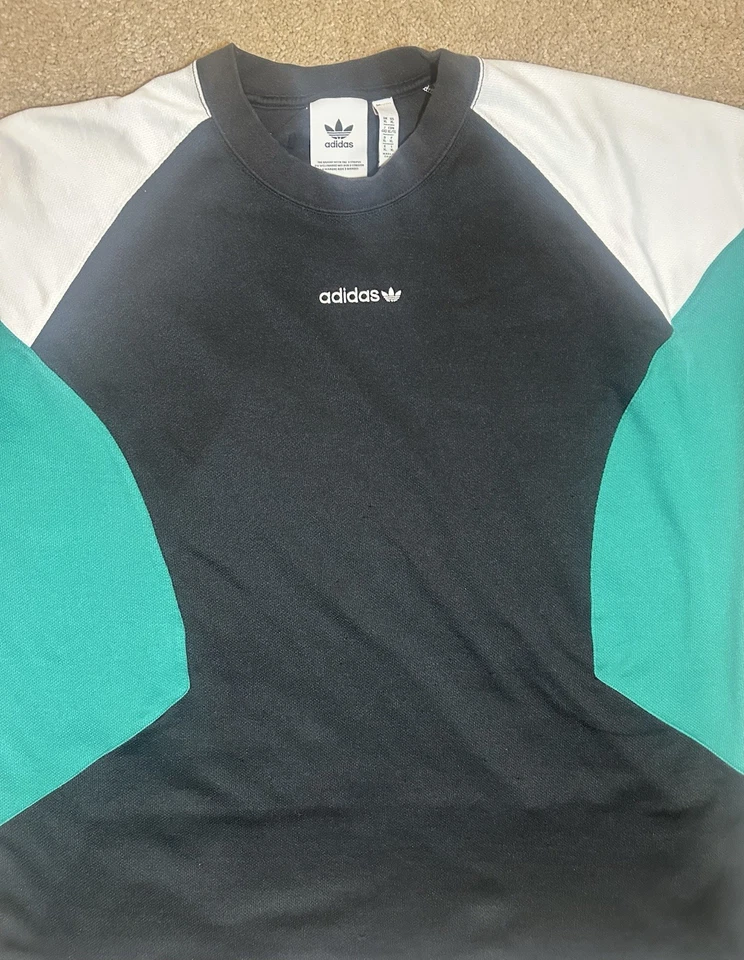 Vintage Adidas Originals Trefoil T Shirt Mens Large Black Green Colorblock 90s  - Image 2 of 4