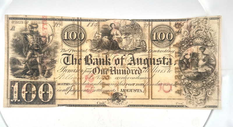 18xx $100 The President Directors & Co Bank of Augusta Obsolete Currency Note