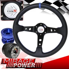 Adapter For 90-93 Accord + Deep Dish Black Steering Wheel + Blue Hub Extender