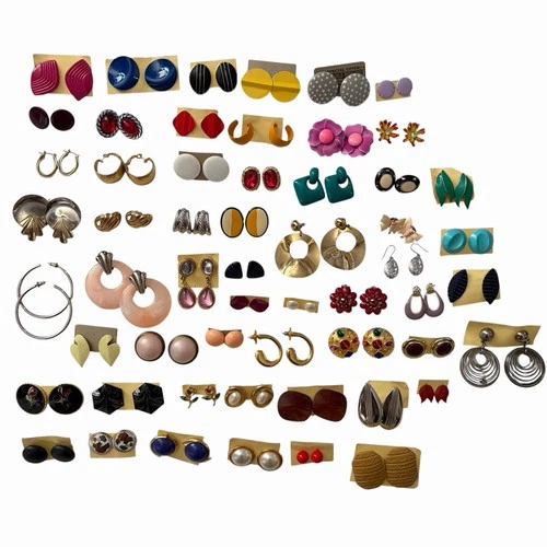 Vintage 80’s 90’s pierced Earrings Lot of 50+ Pairs unsigned costume jewelry