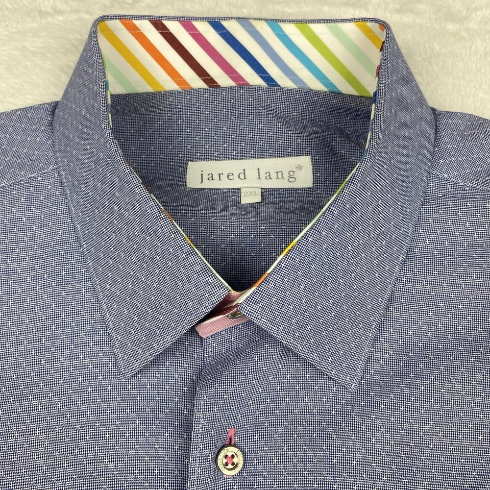 Jared Lang Shirt Men’s 2XL Blue Geometric Print Short Sleeve Contrast Trim  - Image 2 of 4