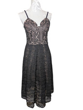 Liquorish Lacy Fit & Flare Dress Size 10 Black Strappy Midi Party Occasion