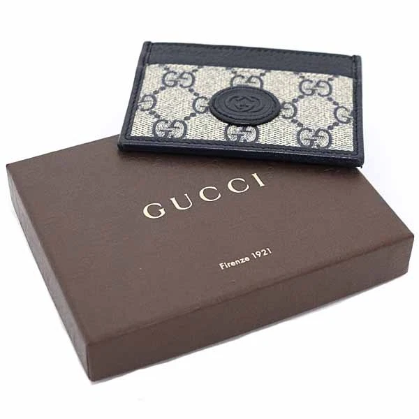 Estuche para tarjetas GUCCI entrelazado G 673002 GG Supreme lona para hombre azul marino Foto 2 de 4