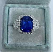 3Ct Cushion Cut Lab-Created Sapphire Halo Engagement Ring White Gold Plated