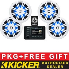 KICKER KMC4 DIGITAL MEDIA RECEIVER MARINE AUDIO PACKAGE 6.5 LED SPEAKERS 2 PAIRS