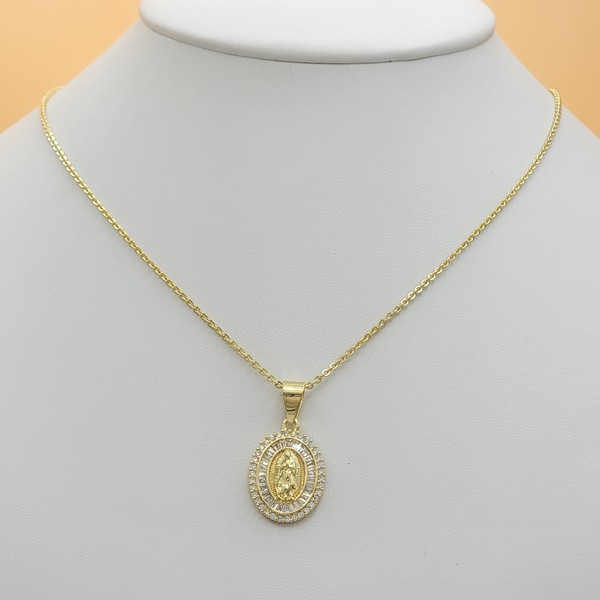 Alternate view of 14k Gold Plated Lady Guadalupe Crystal Medal Necklace Virgen Guadalupe