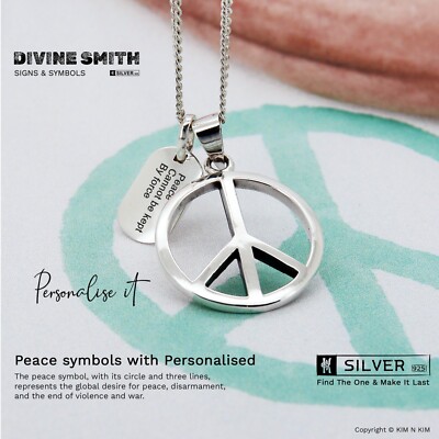 Friedenskette Friedensanhänger Friedenszeichen Personalisiert  massiv Sterlingsilber