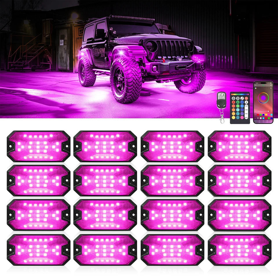RGBW Rock Lights, 16 pods Underglow Neon Lights Kits,APP/RF Remote Control - Image 3 of 4