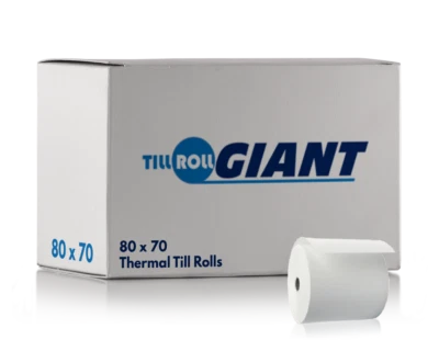 TILL ROLL GIANT 100 Rolls 80x70mm (80x80 Compatible) Thermal Paper Till Roll For Epos Terminals
