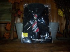 GEORGE BOYS LONG SLEEVE DRESS SHIRT WITH CLIP ON TIE BLACK MED 8 NEW WEDDING