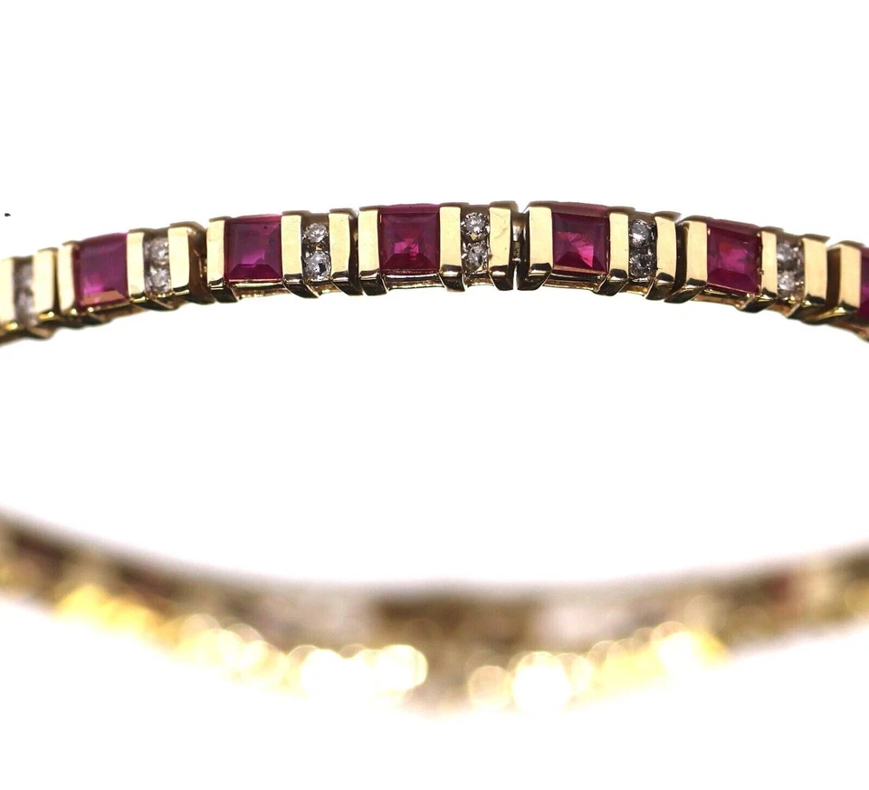Princess Lab Created Ruby Diamond Tennis Bracelet 14K Yellow Gold Plated 7Ct 8" - Image 3 of 4