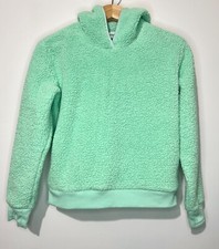 Athleta Girl So Snug Sherpa Hoodie L 12 Bluegrass Mint Thumb Holes Pockets