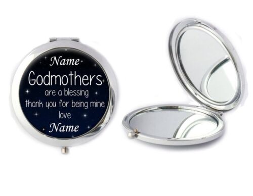 Personalised Godmother Compact Mirror Ladies Birthday Christening Gift T113 - Picture 1 of 1