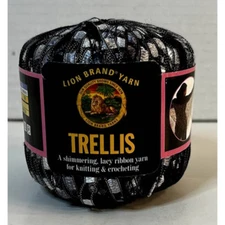 Lion Brand Yarn Trellis 1-Ball NIGHT LIFE Lacy Ribbon Yarn 100% Nylon 115 Yards 