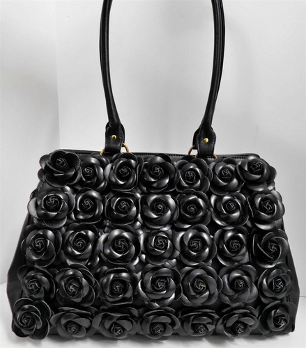 Clever Carriage Company French Black Leather Rose Large Satchel