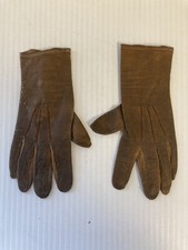 Vintage Brown Leather Children  s Gloves E4-20