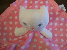 CUDDLE TIME White Owl Lovey~Security Blanket~Plush~Satin Backing~Pink Hearts~