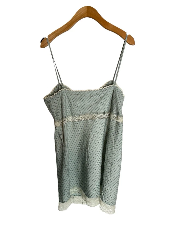 Camiseta sin mangas Babydoll Cami con ribete de encaje de seda de colección Kawaii Elena Bella rayas Y2K hada S Foto 2 de 4