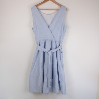 Hope Henry Dress Girls Size 12 White Midi Blue Stripe Wrap Organic Cotton New