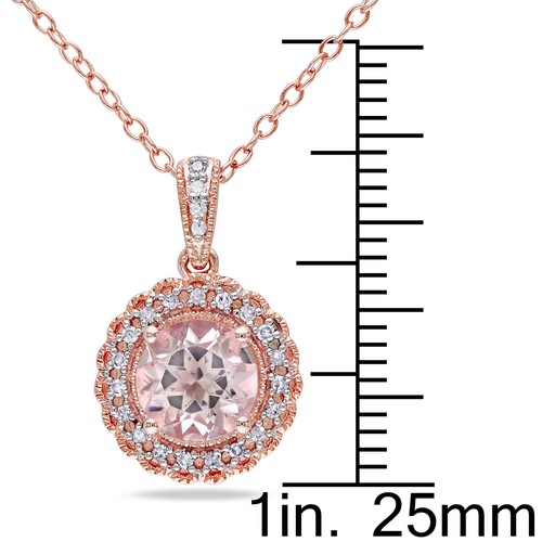 Amour Rose Gold-plated Silver Morganite and 1/10CT TDW Diamond Halo Pendant - Picture 2 of 5