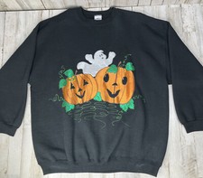 Spooky Chic Halloween Sweatshirt Sz XL Black Ghost Pumpkin Design   X15