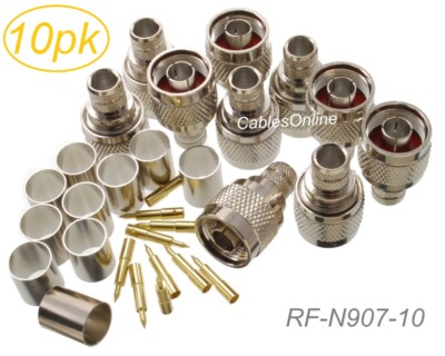 10-Pack, N Male Crimp Type RF Connectors for RG8/RG213/LMR400 Coax Wire