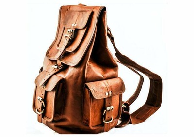 20'' Real Vintage Style Real Genuine Leather Rucksack Laptop Backpack Travel Bag 
