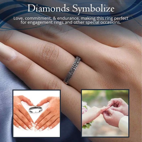 0.25ctw Double Row Red Diamond Band Ring Black Rhodium & Platinum Plated Size 5 - Picture 3 of 6