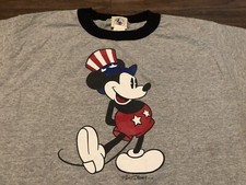 Disney USA Patriotic Mickey Mouse Medium Gray Ringer T Shirt